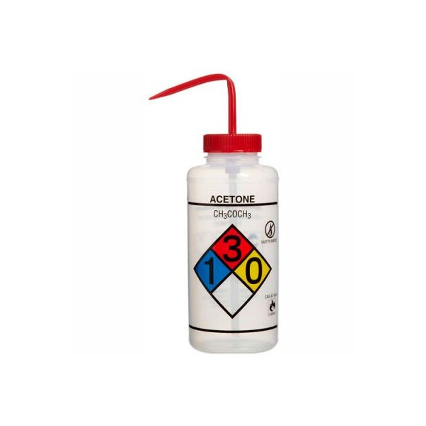 Bel-Art LDPE Wash Bottles 118320001, 1000ml, Acetone Label, Red Cap, Wide Mouth, 2/PK 118320001 - main